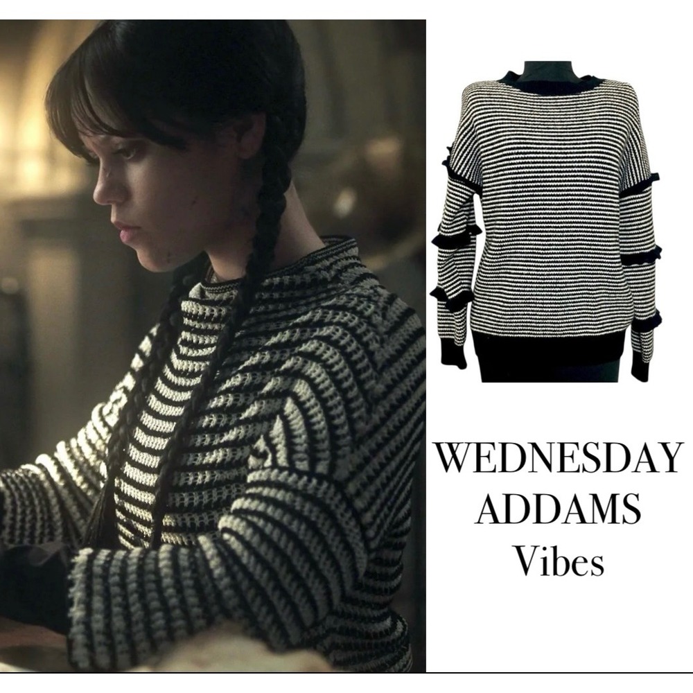 Vintage 80's Ladies Black‎ & White Sweater, size M/L Like Wednesday Addams S2E5